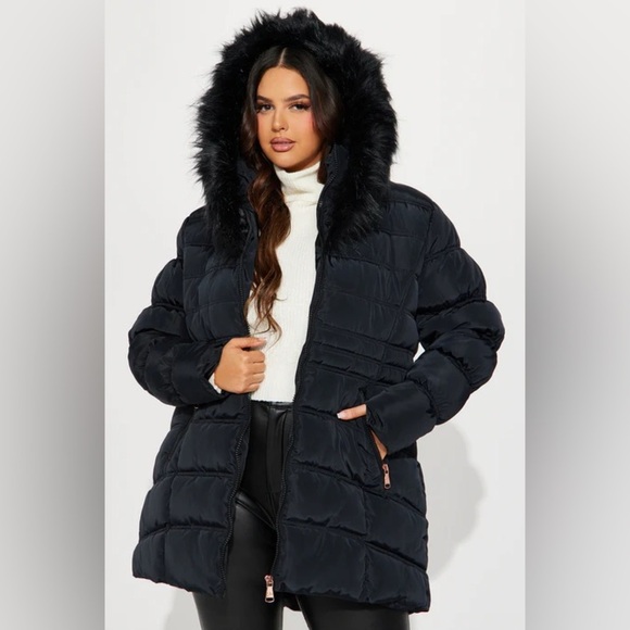 Fashion Nova Jackets & Blazers - Fashion Nova Black Puffer Jacket with Faux Fur Hood